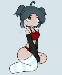 2023 black_eyes blue_hair bra cowlick looking_up oc original original_character sitting sitting_on_floor sock socks tagme underwear yakara