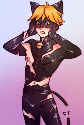 1boy adrien_agreste blush cat_noir erection male male_only miraculous_ladybug solo surprised surprised_expression tagme torn_clothes unknown_artist