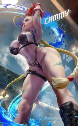 1girls alternate_version_available bending_forward big_ass big_breasts blonde_hair boots cammy_stretch cammy_white capcom curvaceous female female_only hands_above_head hartman_hips hips hourglass_figure huge_breasts large_breasts leaning_forward long_hair low-angle_view sakimichan skindentation solo street_fighter street_fighter_6 stretching thick thick_thighs thighs thunder_thighs thunderthighs twin_braids wide_hips