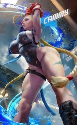 1girls alternate_version_available bending_forward big_ass big_breasts blonde_hair boots cammy_stretch cammy_white capcom curvaceous female female_only hands_above_head hartman_hips hips hourglass_figure huge_breasts large_breasts leaning_forward leotard long_hair low-angle_view sakimichan skindentation solo street_fighter street_fighter_6 stretching thick thick_thighs thighs thunder_thighs thunderthighs twin_braids wide_hips