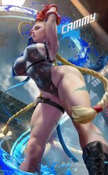 1girls alternate_version_available bending_forward big_ass big_breasts blonde_hair boots cammy_stretch cammy_white capcom curvaceous female female_only hands_above_head hartman_hips hips hourglass_figure huge_breasts large_breasts leaning_forward leotard long_hair low-angle_view sakimichan skindentation solo street_fighter street_fighter_6 stretching thick thick_thighs thighs thunder_thighs thunderthighs twin_braids wide_hips