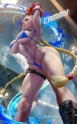 1girls alternate_version_available bending_forward big_ass big_breasts bikini blonde_hair boots cammy_stretch cammy_white capcom curvaceous female female_only hands_above_head hartman_hips hips hourglass_figure huge_breasts large_breasts leaning_forward long_hair low-angle_view sakimichan skindentation solo street_fighter street_fighter_6 stretching string_bikini thick thick_thighs thighs thunder_thighs thunderthighs twin_braids wide_hips