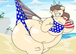 1girls american_flag american_flag_bikini american_piggy_girl anthro ass beach belly bikini breasts brown_hair cleavage closed_eyes crown fat female female_focus female_only furry hips large_ass large_breasts pig pig_girl stomach swine thick_thighs thighs virus-20 wedgie wide_hips