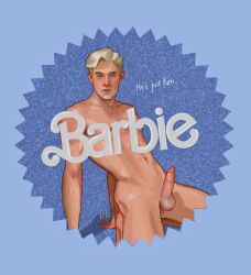 1boy adaptabel balls ballsack barbie_(2023) barbie_(franchise) blonde_hair blue_eyes circumcised circumcision_scar english_text erect_penis erection hard_on human ken_carson looking_at_viewer male male_only mattel muscles muscular_male penis scrotum shaved_crotch small_penis smooth_chest smooth_skin smooth_skinned_male testicles veiny_penis