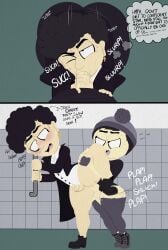 2boys anal anal_sex blackwhiplash blowjob bwl dialogue duo english_text femboy gay goth goth_kids human human_only male male/male male_only male_penetrated michael_(south_park) oral oral_sex penis restroom south_park stan_marsh sucking_penis text yaoi