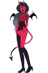 helluva_boss innie_pussy kiki_(helluva_boss) no_panties red_body succubus succubus_horns succubus_tail succubus_wings