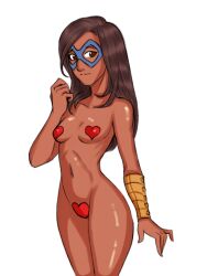 1girls armwear breasts casual dark-skinned_female dark_skin eyewear female female_only human kamala_khan knarf_at_night marvel mostly_nude ms._marvel muslim pasties petite skinny small_breasts taped_nipples taped_pussy white_background