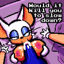 absurd_res anthro bat bed bedroom_eyes big_breasts bodily_fluids breast_play breasts cum dialogue duo eulipotyphlan fellatio female first_person_view furniture genital_fluids hedgehog hi_res male male/female mammal narrowed_eyes oral paizuri penile pixelcap rouge_the_bat seductive sega sex sonic_(series) sonic_the_hedgehog sonic_the_hedgehog_(series) titjob