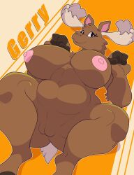 absurd_res anthro antlers big_breasts breasts brown_body brown_fur capreoline deer female fur genitals gerry_(mcdoogiy) hi_res horn huge_breasts mammal moose nipples overweight overweight_anthro overweight_female pink_nipples pussy smile snappygrey solo thick_thighs voluptuous_female