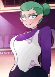 animated arkeus belly_button big_breasts blue_eyes breasts disney disney_channel disney_xd dress_shirt earrings female female_only green_hair large_breasts large_butt lipstick looking_back mature mature_female milf mother mp4 navel no_sound odalia_blight open_shirt pants pasties pointed_ears popping_buttons smooth_skin tagme the_owl_house thick_ass thick_thighs tufted_hair video warcraft wide_hips witch