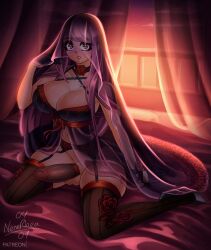 1futa balcony bare_thighs bed bedroom bedroom_eyes big_penis bottomless breasts choker cleavage clothed clothing cock_sleeve_(clothes) erection fire_emblem fire_emblem_engage futa_only futanari garter_belt high_heels huge_breasts human ivy_(fire_emblem) kneeling light-skinned_futanari light_skin lingerie long_hair nenerhea nightgown nintendo on_bed partially_clothed penis pink_eyes purple_hair see-through skindentation solo thick_thighs thighhighs thighs wide_hips