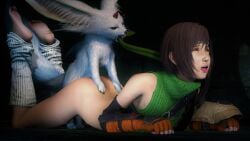 1girls 3d ahe_gao ambiguous_penetration asian asian_female ass barefoot black_hair bottomless canine carbuncle_(final_fantasy) dominant_feral dungeon feet female female_on_feral final_fantasy final_fantasy_vii final_fantasy_vii_remake green_topwear headband legwarmers mktrreekky monster ninja petite prone_bone pulling rough_sex sex short_hair size_difference small_dom_big_sub sole_female soles source_filmmaker straight submissive_female teenage_girl teenager toes tomboy tongue tongue_out white_fur yuffie_kisaragi zoophilia