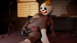 1boy 3d_model anal_penetration bed big_balls dildo elmamoru gay jack_box jack_in_the_box male_only male_penetrated mascot muscular muscular_male object_head sex_toy socks solo