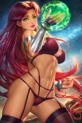 1girls absurd_res bra breasts dc dc_comics female female_only green_eyes hi_res koriand'r lingerie long_hair medium_breasts navel neoartcore orange_hair paid_reward panties patreon_reward red_hair solo solo_female starfire teen_titans