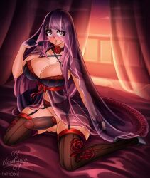 1futa balcony bare_thighs bed bedroom bedroom_eyes big_penis bottomless breasts choker cleavage clothed clothing cock_sleeve_(clothes) erection fire_emblem fire_emblem_engage futa_only futanari garter_belt high_heels huge_breasts human ivy_(fire_emblem) kneeling light-skinned_futanari light_skin lingerie long_hair nenerhea nightgown nintendo on_bed partially_clothed penis pink_eyes purple_hair see-through skindentation solo thick_thighs thighhighs thighs wide_hips