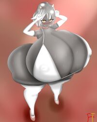 1girls blush bovine bra calamitas calamity_mod fat_ass fruittea gloves grey_skin large_ass large_breasts nipples_visible_through_clothing shiny shoes stockings terraria white_hair yellow_eyes