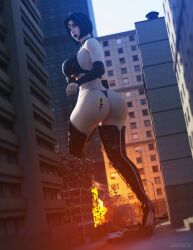 2girls 3d ass black_bra black_panties black_underwear bra breasts building building_destruction city city_destruction dat_ass daz3d daz_studio dc dc_comics destroyed_building epic_games explosion female female_only forehead_jewel fortnite giantess goth goth_girl grey_skin heeled_boots jgrfgts koriand'r larger_female multicolored_hair panties rachel_roth raven_(dc) raven_(fortnite)_(dc) shocked shocked_expression size_difference smaller_female starfire superheroine suprised suprised_look teen_titans walking walking_away