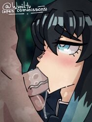 2boys 2d ahe_gao bad_anatomy big_penis black_hair black_skin blowjob blowjob_face blue_eyes blue_hair color dark-skinned_male deep_blowjob deepthroat demon_slayer demon_slayer_uniform eye_contact felation gay gay_blowjob hands-free huge_cock kimetsu_no_yaiba large_penis low_effort male male_only muichiro_tokitou oral saliva saliva_on_penis self_upload shaded toony wuniltu