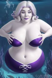 ai_generated big big_belly disney disney_villains fat_woman hands_on_breasts huge_breasts icannotdraw overweight overweight_female purple_lipstick the_little_mermaid the_little_mermaid_(1989_film) ursula_(the_little_mermaid) white_hair