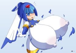 aizalter breast_expansion breasts fairy_leviathan female female_only hyper hyper_breasts mega_man mega_man_x_dive mega_man_zero tagme topless wardrobe_malfunction