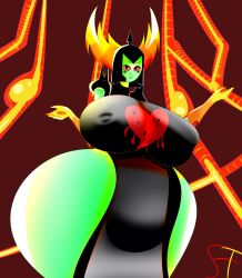 1girls belly black_dress black_eyelashes fat_ass female_only fruittea gloves green_skin helmet horns large_ass large_breasts lord_dominator red_eyes thick_thighs wander_over_yonder wide_hips