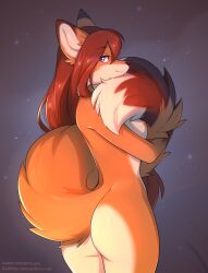 2023 ass blush breasts canine cute female female_only fensu-san fluffy_tail fox fox_ears fox_girl fox_tail furaffinity_url furry furry_only hugging_tail long_hair looking_at_viewer multicolored_body multicolored_fur nipples orange_body orange_fur purple_eyes red_hair twitter_link url wholesome