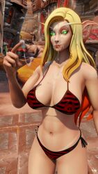 1girls 2022 3d big_breasts bikini blizzard_entertainment blonde_hair blood_elf cum cum_on_breasts cum_on_face facial green_eyes horde_(warcraft) horde_banner horde_symbol light-skinned_female light_skin orgrimmar original_character silvermoon_symbol solo vell(vellektra) vellektra warcraft warlock_(warcraft) world_of_warcraft