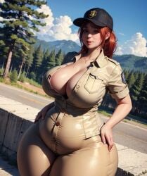 ai_generated barely_contained bbw huge_hips huge_thighs park_ranger redhead uniform