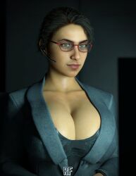 1girls 3d big_breasts breasts brown_eyes capcom cleavage curvy dark-skinned_female dark_skin female female_only full_cleavage glasses ingrid_hunnigan large_breasts looking_at_viewer office_lady resident_evil resident_evil_4 resident_evil_4_remake rude_frog secretary solo suit suit_jacketrnmia_khalifa