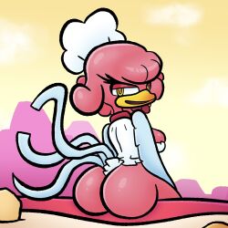 ass avian avian_humanoid big_ass big_breasts bird breasts chef_hat cookatiel female female_focus female_only furry furry_only looking_at_viewer looking_back mario_(series) octo_toaster pink_body sitting solo solo_female solo_focus super_mario_odyssey tail white_feathers