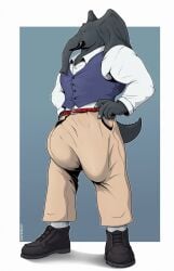 anthro big_bulge bulge clothed clothing corrsk digital_media_(artwork) elephant elephantid hi_res huge_bulge hyper hyper_bulge jakiel_blacktusk male male_only mammal proboscidean solo