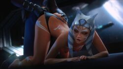 1boy 1girls ahsoka_tano alien alien_girl anakin_skywalker artist_name breasts closed_eyes mostly_nude orange_skin panties star_wars the_clone_wars:_season_seven therealzoh togruta zoh