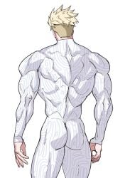 1boy back_muscles back_view blonde_hair genzonillablack male male_only millions_knives muscles_through_clothes muscular_back muscular_male solo trigun trigun_stampede undercut white_background