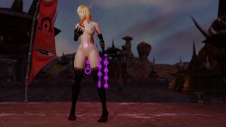 1girls 3d anal_beads anal_sex big_breasts blizzard_entertainment blonde_hair blood_elf green_eyes horde_banner horde_symbol huge_anal_beads light-skinned_female light_skin original_character runny_makeup sex_toy stockings vell(vellektra) vellektra warcraft warlock_(warcraft) world_of_warcraft