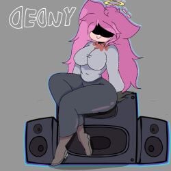 clothing dedny_(huesosdry) demon friday_night_funkin friday_night_funkin_mod ghost ghost_girl huesosdry pink_hair sitting thighs