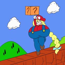 1girls animated aqprofilehai big_breasts breasts cassie_(theycallhimcake) clothing female female_only huge_breasts mario_(cosplay) mario_(series) meme outdoors solo super_mario_bros. super_mario_bros._(nes) tagme video