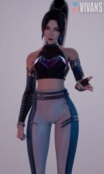 1girls 2023 3d black_hair choker clothed clothing female female_only k/da_all_out_kai'sa k/da_all_out_series kai'sa league_of_legends lipstick looking_at_viewer purple_eyes simple_background small_breasts solid_color_background solo solo_female standing vivans white_background wide_hips