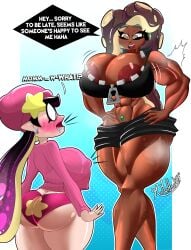 2023 2girls abs ass biceps big_ass big_breasts blush breasts bubble_butt busty callie_(splatoon) cleavage clothing crop_top dark-skinned_female dark_skin dat_ass dialogue drooling ear_piercing earrings fat_ass female female_only hands_on_hips hard_nipples headphones height_difference huge_ass huge_breasts hyper_muscles inkling large_areolae large_ass large_breasts light-skinned_female light_skin looking_at_each_other marina_(splatoon) mrmelted multiple_girls muscle_mommy muscular muscular_female musk musk_clouds navel_piercing nintendo nipple_bulge nipples no_bra octoling panties piercing shorts signature size_difference speech_bubble splatoon splatoon_2 sweat sweater taller_girl text thick_ass thick_thighs thunder_thighs wide_hips zipper