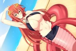 imminent_stripping lamia lindaroze miia_(monster_musume) monster_girl monster_musume_no_iru_nichijou navel swimsuit