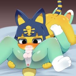 2023 3_toes 4_fingers 69_position animal_crossing ankha ankha_(animal_crossing) anthro anthro_on_anthro anus ass balls barefoot black_eyes blush bodily_fluids censored cum cum_in_mouth cum_inside dipstick_ears domestic_cat duo feet felid feline felis fellatio female fingers fur genital_fluids genitals green_body green_ears green_fur hair hi_res lagomorph leporid male male/female mammal multicolored_ears nintendo nude on_bottom on_top oral oral_penetration paws penetration penile penile_penetration penis penis_in_mouth perineum pink_anus rabbit sasha_(animal_crossing) sex sum tail toes white_body white_ears white_fur yellow_body yellow_fur yellow_tail