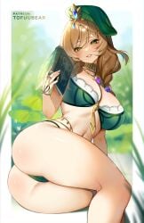 1girls ass breasts brown_hair female genshin_impact green_eyes hat hi_res large_ass large_breasts light-skinned_female light_skin lisa_(a_sobriquet_under_shade)_(genshin_impact) lisa_(genshin_impact) long_hair smile thick_thighs tofuubear