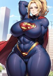 1girls ai_generated big_breasts blonde_hair breasts cameltoe cape cosplay dc dc_comics female fully_clothed hero_outfit hi_res large_breasts long_hair mature_female naruto naruto_(series) naruto_shippuden oatmealdood ponytail stable_diffusion supergirl_(cosplay) superhero superheroine superman_(cosplay) superman_(series) thick_thighs tight_clothing tsunade voluptuous wide_hips