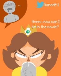 1girls angry blowjob brown_hair dano.mp3 female female_focus mario_(series) nintendo no_outlines princess_daisy self_upload simple_background sweat tagme twitter_username