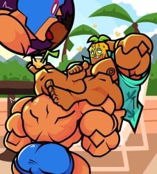 2023 2boys alternate_version_available bara barefoot blowjob bottomwear brawl_stars buff color commission digital_art digital_drawing_(artwork) digital_media_(artwork) duo duo_focus el_primo_(brawl_stars) feet gay gay_blowjob gay_domination gay_sex giving_head hi_res highres hyper_muscles lanopoli male male/male male_focus male_only mask masked masked_male muscles muscular muscular_male nipples oral oral_sex penis pubes pubic_hair shorts sucking sucking_off sucking_penis supercell topless topwear yaoi