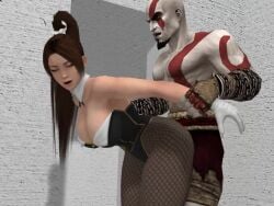 1boy 1girls 3d anal anal_insertion anal_sex animated ass big_ass big_butt big_penis brown_eyes brown_hair fatal_fury female god_of_war king_of_fighters kratos mai_shiranui male mp4 penetration santa_monica_studio sex snk sound tagme tecmo thesuperwarrior(artist) video woman_in_suit woman_on_top