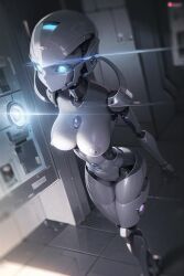 1girls 2023 ai_generated ai_hands breasts breasts_out character fan_character female female_only glowing_eyes metal metallic_body metallic_skin nipples nude nude_female robot robot_girl solo solo_female solo_focus tagme
