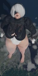 1girls 3d blindfold breasts clothing female giantess hairband macro nier nier:_automata pyroskully short_hair size_difference standing thick_thighs white_hair yorha_2b yorha_9s