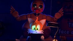 3d 3d_(artwork) animatronic anthro five_nights_at_freddy's five_nights_at_freddy's_2 fnaf fox huge_breasts imminent_sex large_breasts lights_off lipstick miles_prower older_female sega sonic_(series) sonic_the_hedgehog_(series) tagme tails toy_chica_(fnaf) younger_male