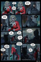 1boy 1girls 3d alternate_version_available batman batman:_arkham_knight batman:_arkham_origins batman_(series) big_ass big_breasts big_butt blender blonde_female blonde_hair blue_eyes comic comic_page dc dc_comics english english_text fisherman harley_quinn harley_quinn_(classic) harley_quinn_(injustice) injustice_2 jester light-skinned_female light-skinned_male light_skin page_3 short_hair speech_bubble watermark