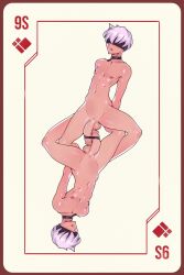 2boys balls big_penis blindfold card_(medium) femboy frottage light-skinned_male light_skin male male_focus male_only nier nier:_automata nude nude_male penis playing_card tailbox testicles white_hair yorha_9s